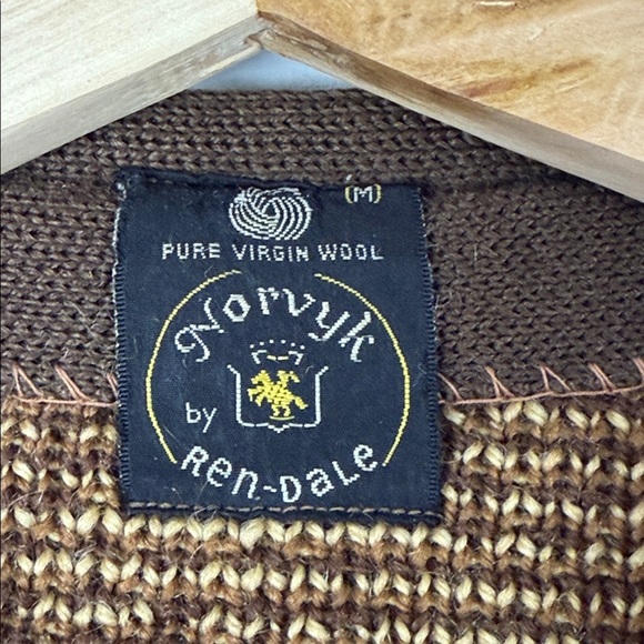 Vintage 60s Ren-dale Norvyk Wool Brown Patterned Cardigan Size Medium - Picture 2 of 7